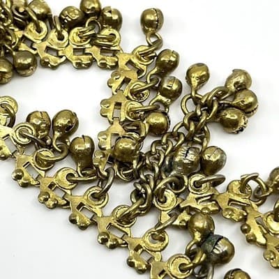 Vintage Brass Tone Ghungroo Bell Fringe Necklace Gold Tone Statement Boho Retro - Thumbnail 4