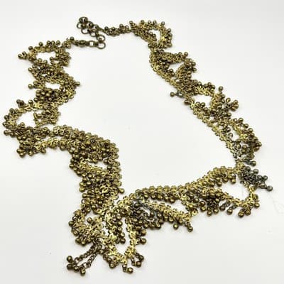 Vintage Brass Tone Ghungroo Bell Fringe Necklace Gold Tone Statement Boho Retro - Thumbnail 2