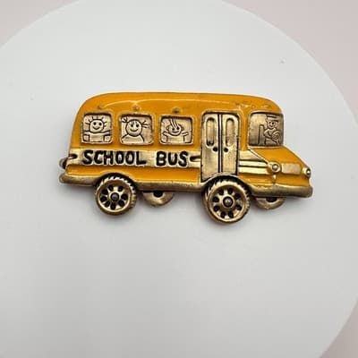 Vintage Y2K School Bus Brooch Pin Yellow Enamel Gold Tone Classic Jewelry - Thumbnail 2