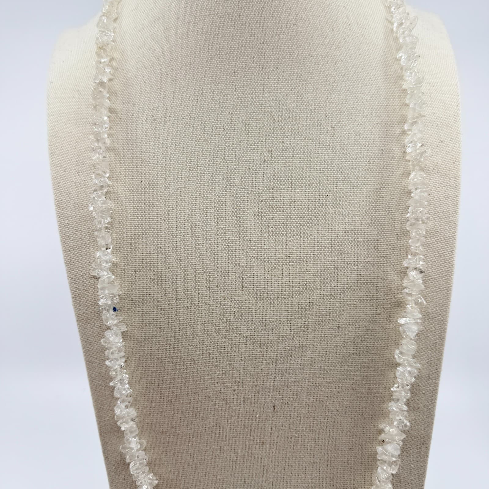 Vintage Clear Stone Chip Necklace Beaded Long Strand Boho Statement Y2K Retro - Thumbnail 8