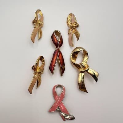 Vintage 90s Awareness Ribbon Enamel Gold Tone Brooch Pins Set Classic Jewelry - Thumbnail 2
