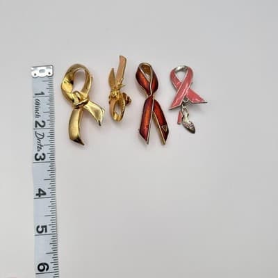Vintage 90s Awareness Ribbon Enamel Gold Tone Brooch Pins Set Classic Jewelry - Thumbnail 12