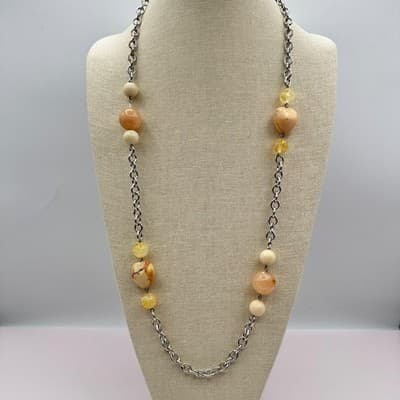 Vintage Y2K Beaded Silver Tone Necklace Earring Set Boho Women's Classic Jewelry - Thumbnail 4