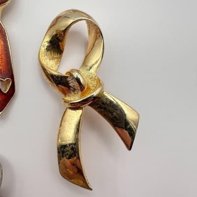 Vintage 90s Awareness Ribbon Enamel Gold Tone Brooch Pins Set Classic Jewelry - Thumbnail 6