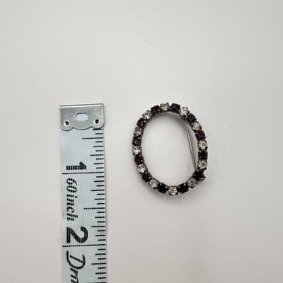 Vintage 90s Rhinestone Oval Wreath Brooch Pin Silver Tone Classic Jewelry - Thumbnail 6