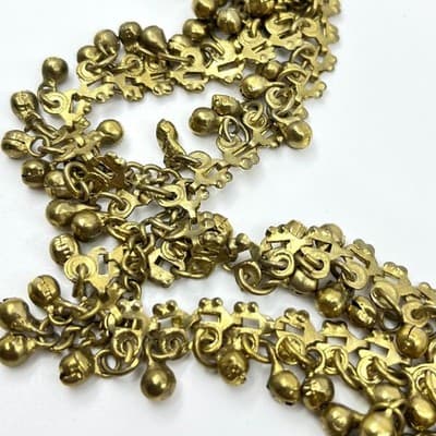 Vintage Brass Tone Ghungroo Bell Fringe Necklace Gold Tone Statement Boho Retro - Thumbnail 8
