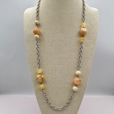 Vintage Y2K Beaded Silver Tone Necklace Earring Set Boho Women's Classic Jewelry - Thumbnail 3
