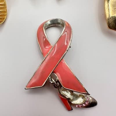 Vintage 90s Awareness Ribbon Enamel Gold Tone Brooch Pins Set Classic Jewelry - Thumbnail 3