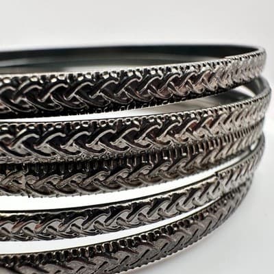 Vintage Y2K Textured Braided Gunmetal Bangle Set Boho Women's Classic Jewelry - Thumbnail 5