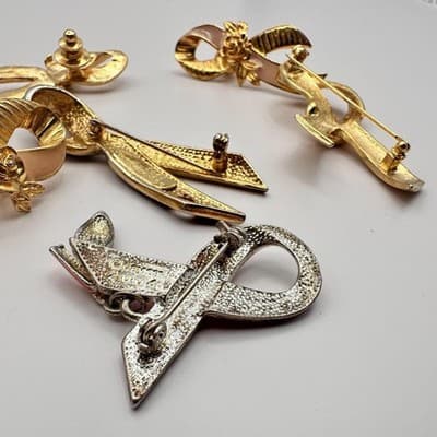 Vintage 90s Awareness Ribbon Enamel Gold Tone Brooch Pins Set Classic Jewelry - Thumbnail 10