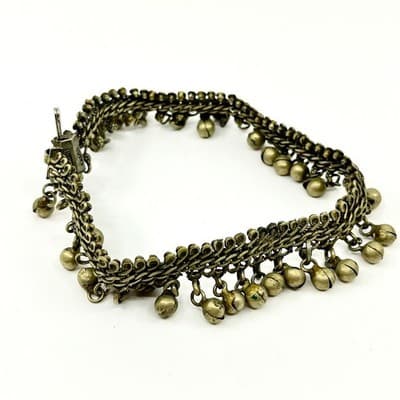 Vintage GULAB Silver & Gold Tone Bell Dangle Bracelet Boho Ethnic Tribal Classic - Thumbnail 2