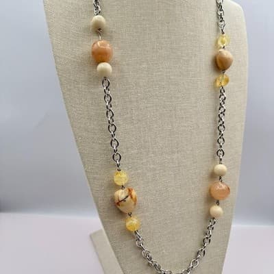 Vintage Y2K Beaded Silver Tone Necklace Earring Set Boho Women's Classic Jewelry - Thumbnail 6