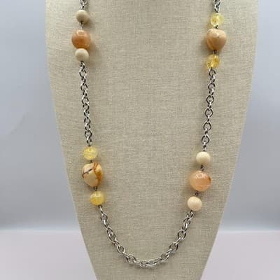 Vintage Y2K Beaded Silver Tone Necklace Earring Set Boho Women's Classic Jewelry - Thumbnail 2