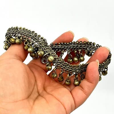 Vintage GULAB Silver & Gold Tone Bell Dangle Bracelet Boho Ethnic Tribal Classic - Thumbnail 6