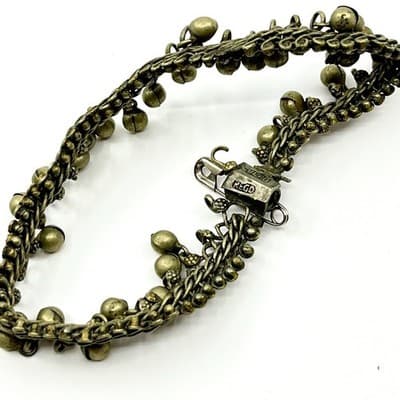 Vintage GULAB Silver & Gold Tone Bell Dangle Bracelet Boho Ethnic Tribal Classic - Thumbnail 3