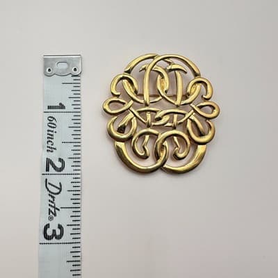 Vintage Y2K Gold Tone Openwork Interlocking Filigree Brooch Pin Women's Jewelry - Thumbnail 6