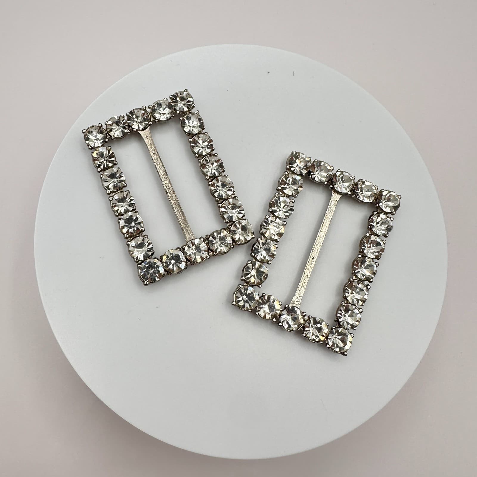 Vintage 90s Silver Tone Clear Rectangle Slider Jewelry Set For Ribbon, Bow, Belt