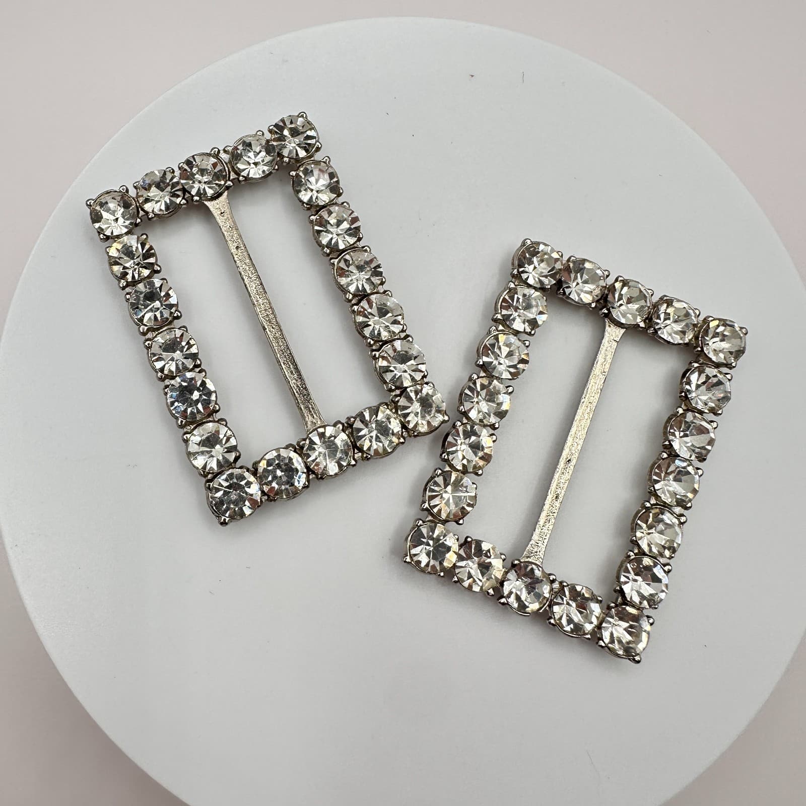 Vintage 90s Silver Tone Clear Rectangle Slider Jewelry Set For Ribbon, Bow, Belt - Thumbnail 2