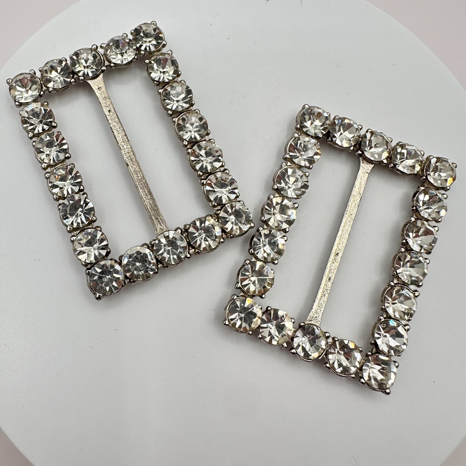 Vintage 90s Silver Tone Clear Rectangle Slider Jewelry Set For Ribbon, Bow, Belt - Thumbnail 3