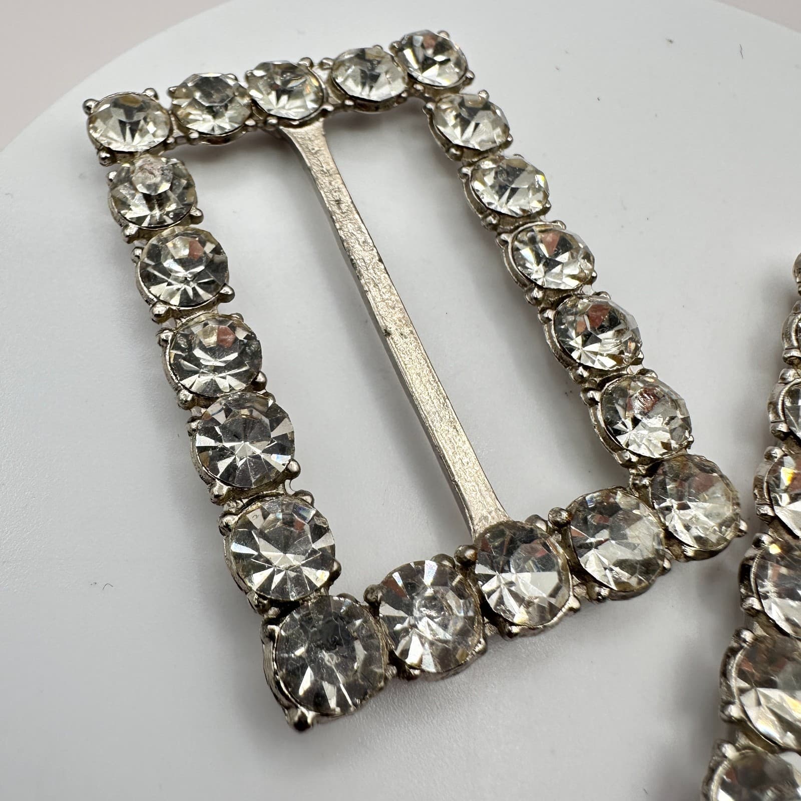 Vintage 90s Silver Tone Clear Rectangle Slider Jewelry Set For Ribbon, Bow, Belt - Thumbnail 4