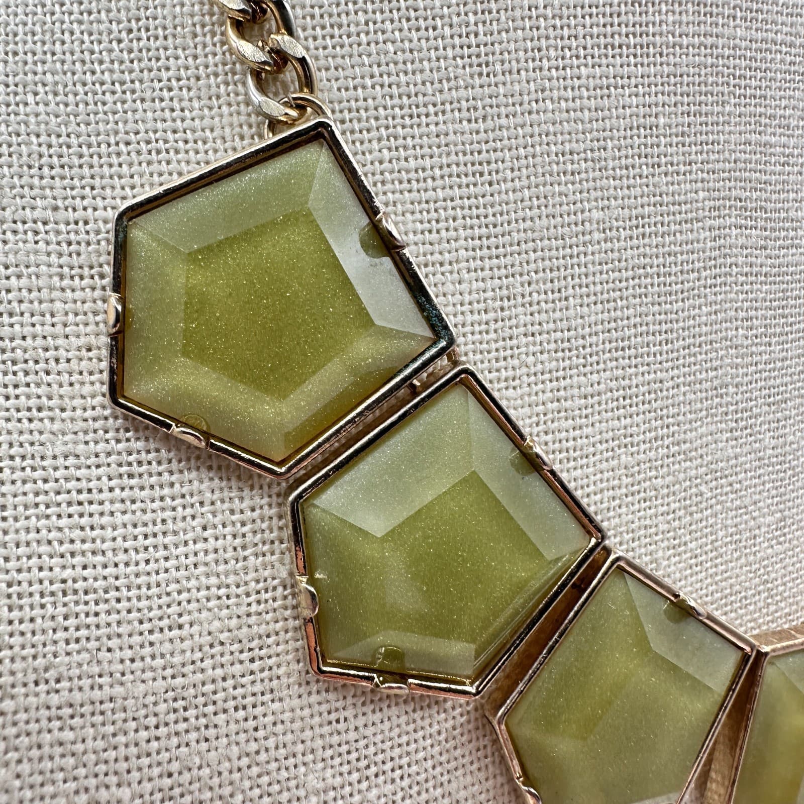 Vintage Y2K Green Stones Gold Tone Statement Bib Necklace Women's Jewelry - Thumbnail 5