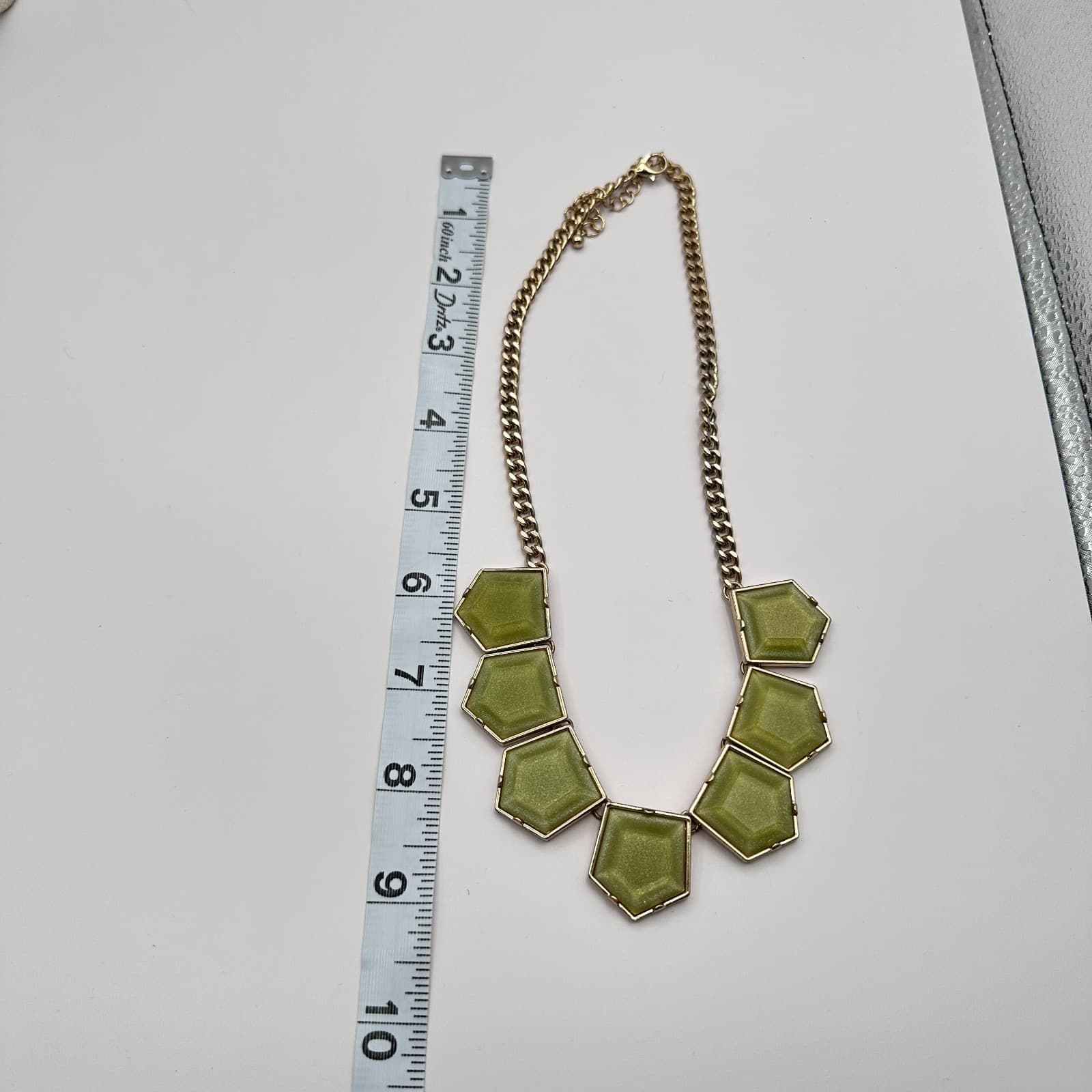 Vintage Y2K Green Stones Gold Tone Statement Bib Necklace Women's Jewelry - Thumbnail 11
