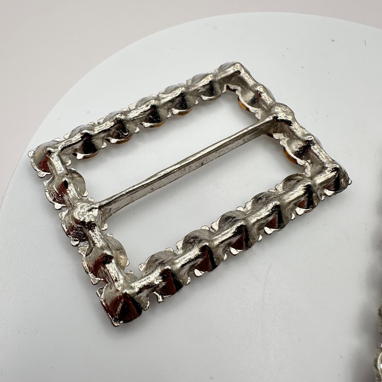 Vintage 90s Silver Tone Clear Rectangle Slider Jewelry Set For Ribbon, Bow, Belt - Thumbnail 6