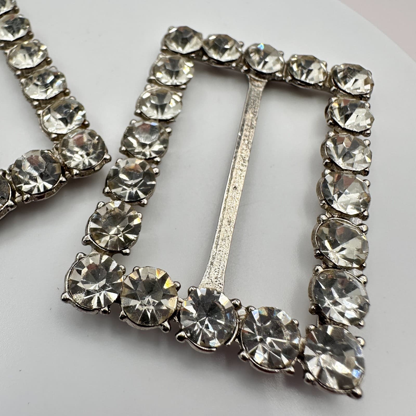Vintage 90s Silver Tone Clear Rectangle Slider Jewelry Set For Ribbon, Bow, Belt - Thumbnail 5