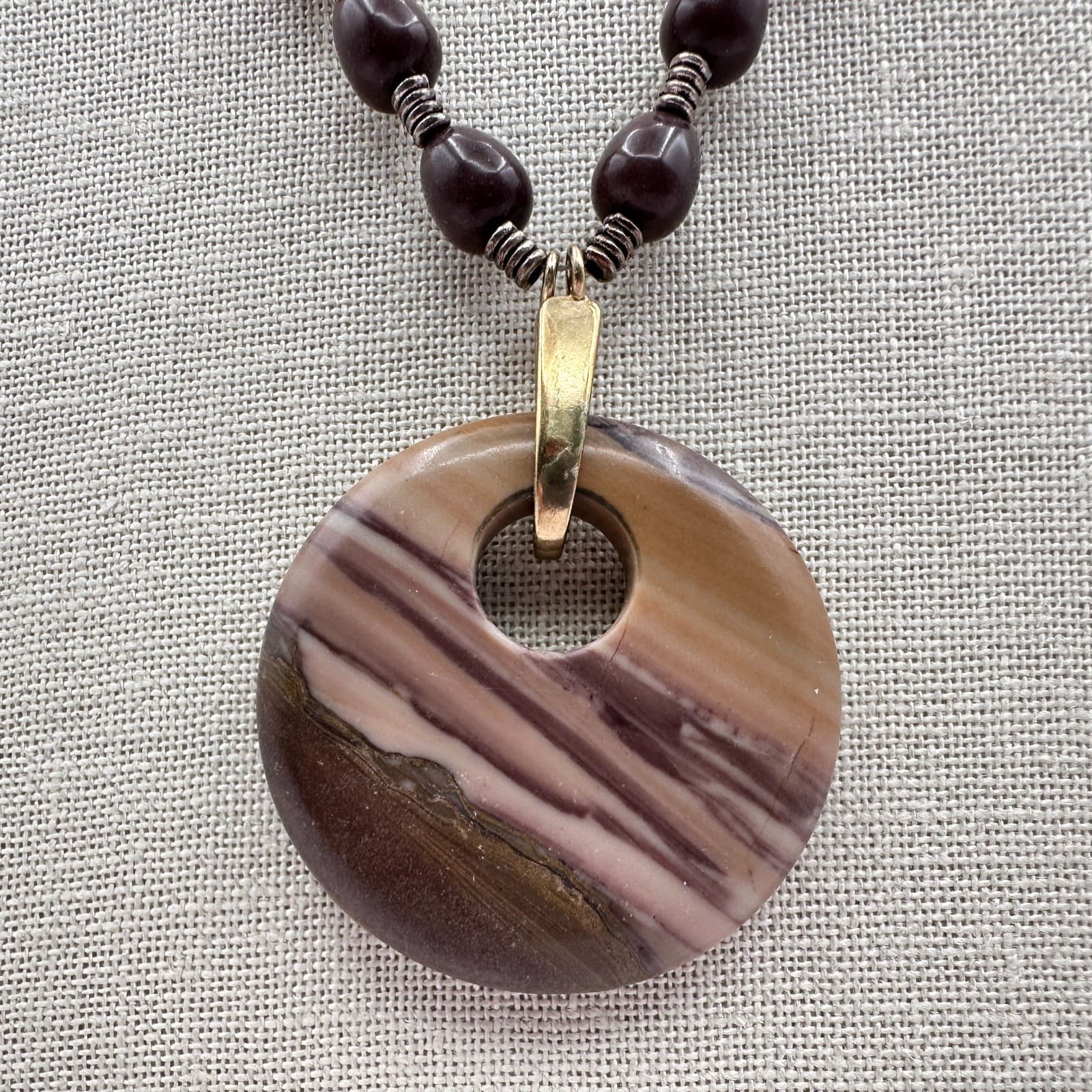 Vintage Y2K Beaded Pendant Necklace Striped Stone Boho Women's Classic Jewelry - Thumbnail 3