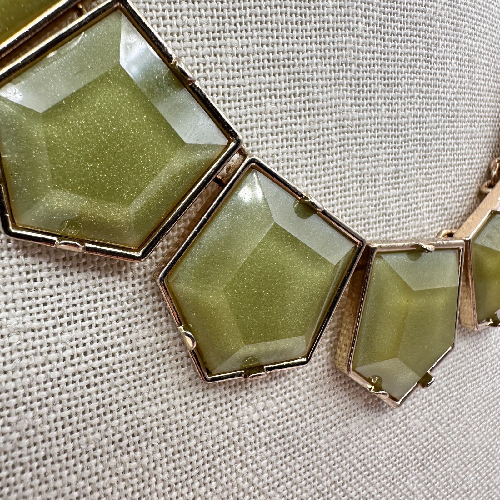 Vintage Y2K Green Stones Gold Tone Statement Bib Necklace Women's Jewelry - Thumbnail 6