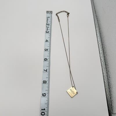Vintage Y2K Faith Square Pendant Necklace Gold Tone Religious Women's Jewelry - Thumbnail 8