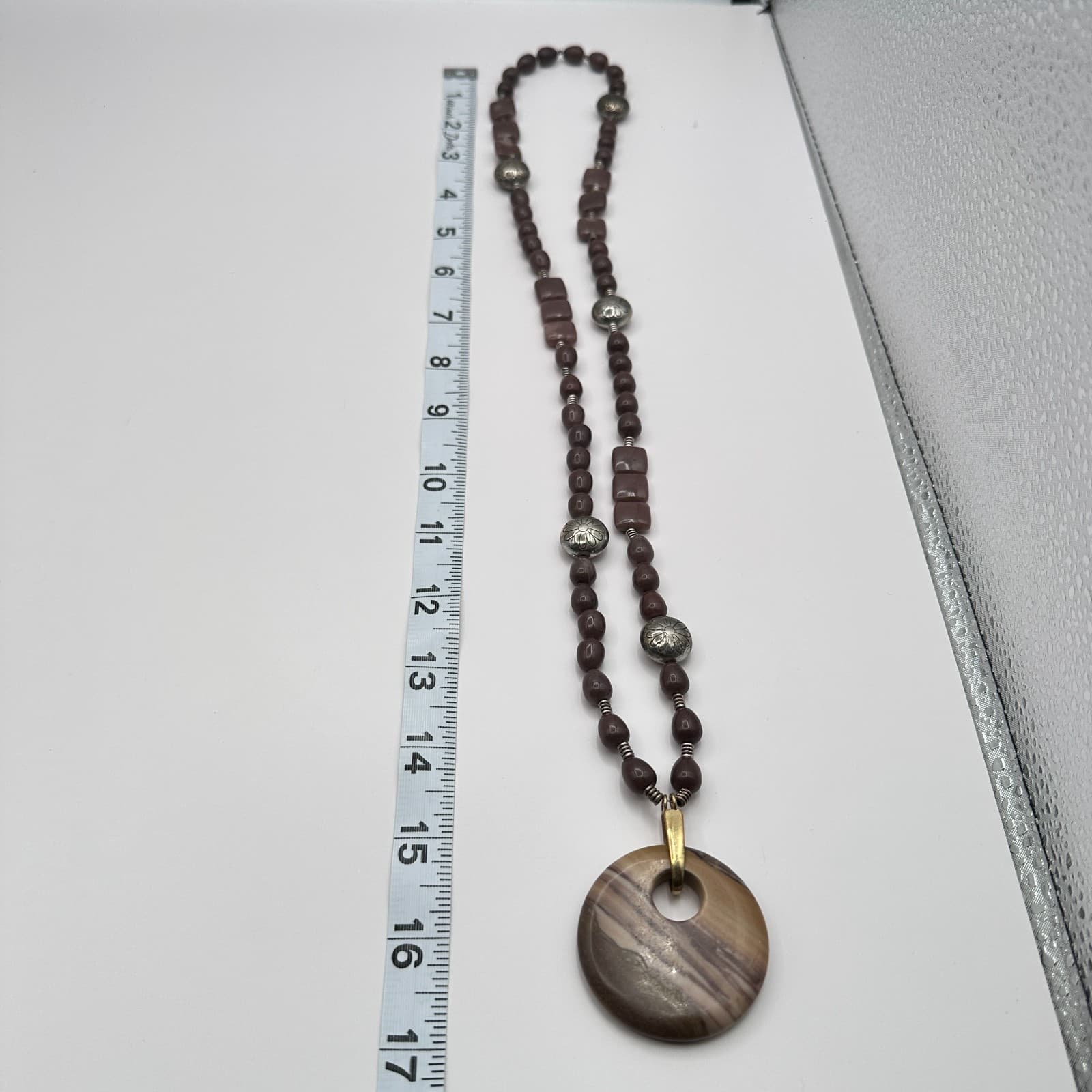 Vintage Y2K Beaded Pendant Necklace Striped Stone Boho Women's Classic Jewelry - Thumbnail 9