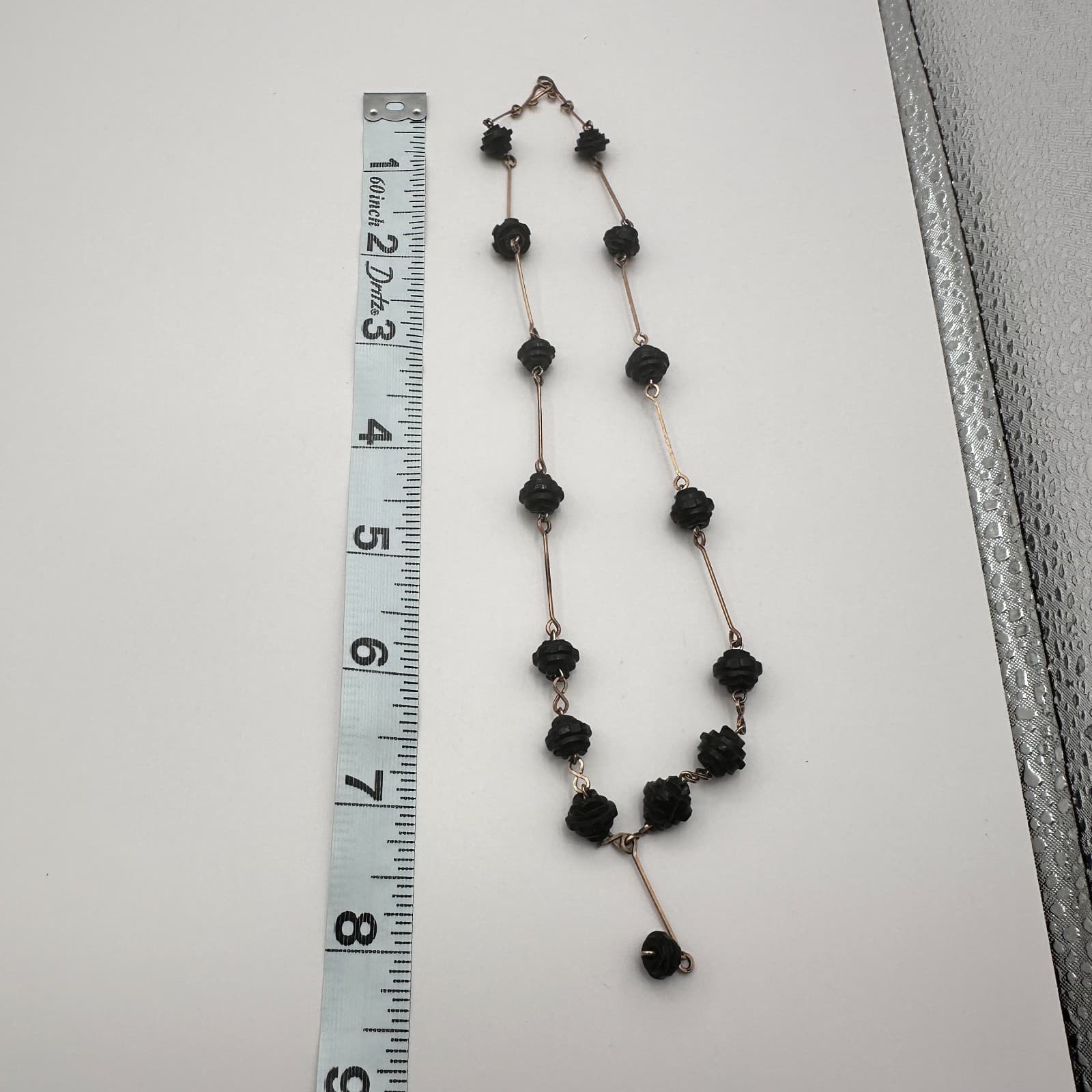 Vintage Y2K Black Carved Beaded Rose Gold-Tone Y-Necklace Women's Jewelry - Thumbnail 9