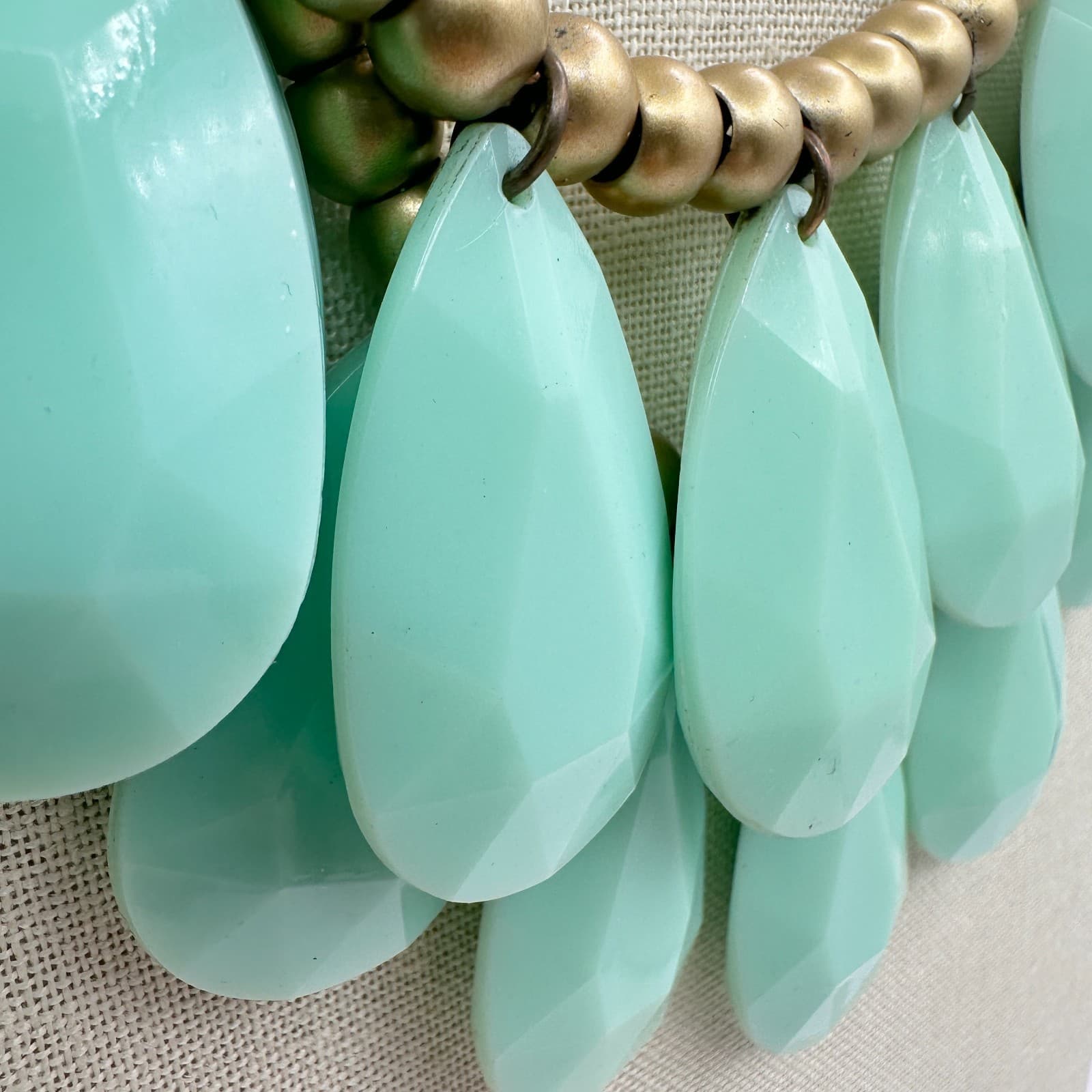 Vintage 90s Mint Green Teardrop Beaded Bib Necklace Women's Classic Jewelry - Thumbnail 10