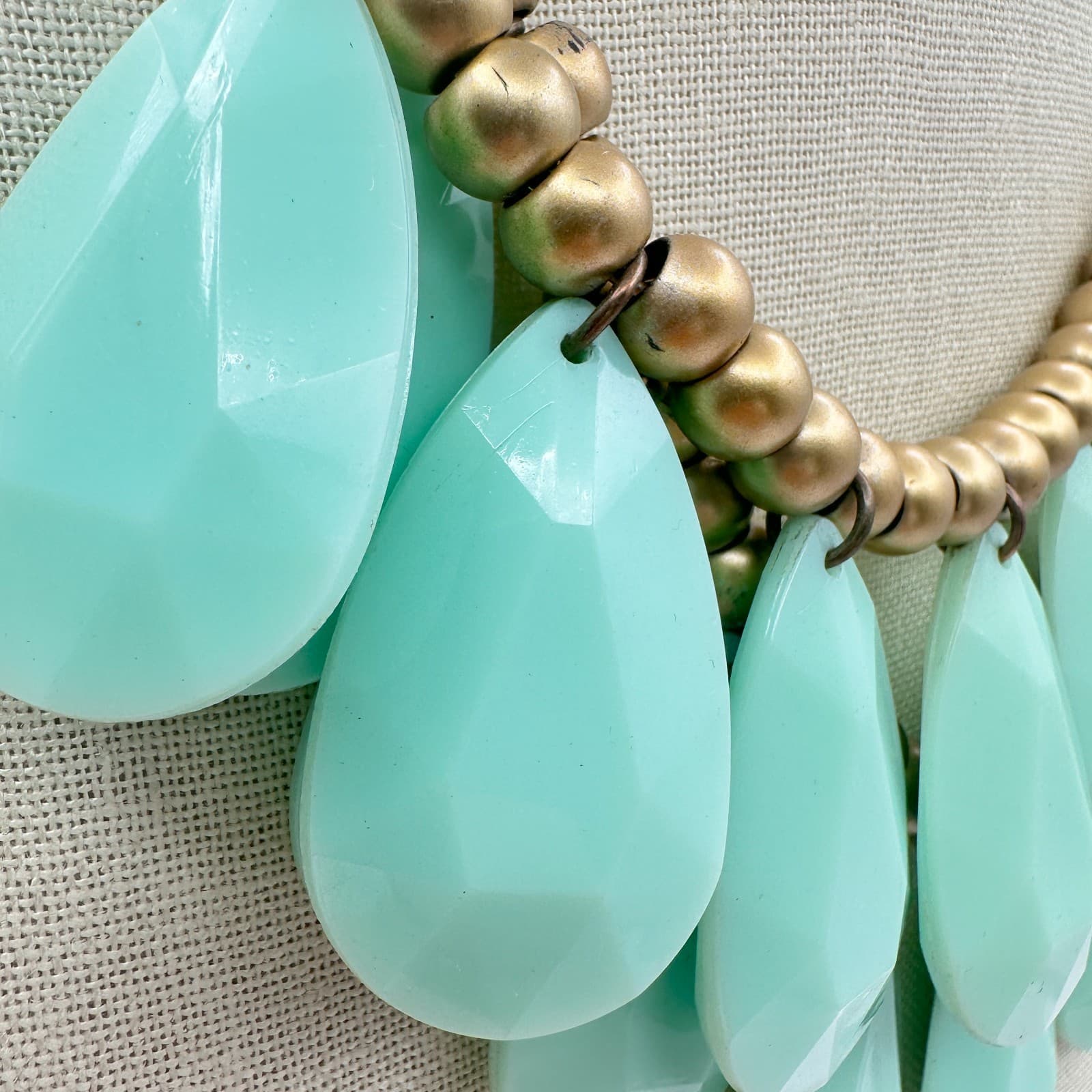 Vintage 90s Mint Green Teardrop Beaded Bib Necklace Women's Classic Jewelry - Thumbnail 9