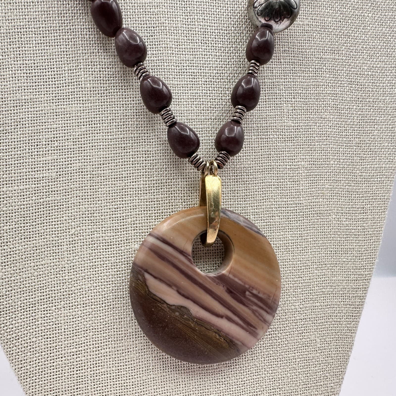 Vintage Y2K Beaded Pendant Necklace Striped Stone Boho Women's Classic Jewelry - Thumbnail 5