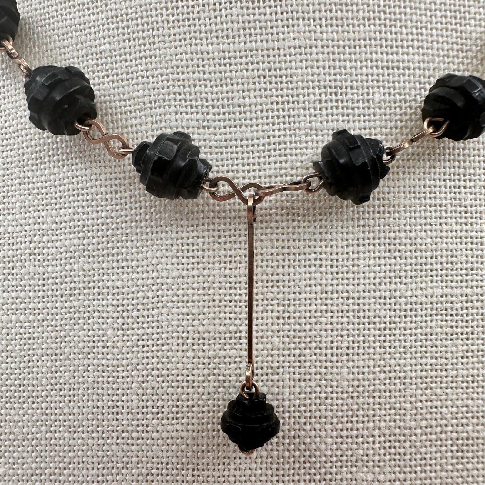 Vintage Y2K Black Carved Beaded Rose Gold-Tone Y-Necklace Women's Jewelry - Thumbnail 3