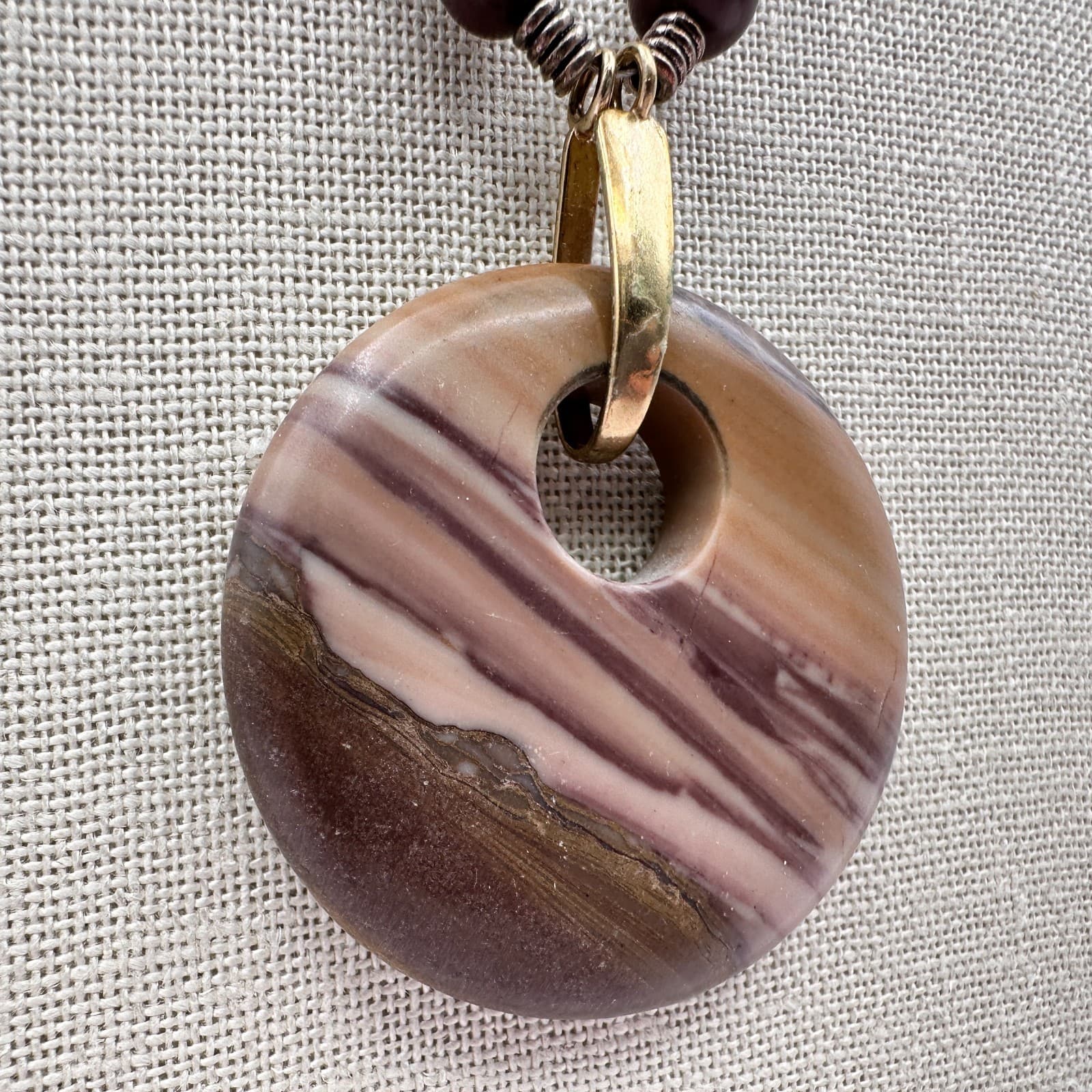 Vintage Y2K Beaded Pendant Necklace Striped Stone Boho Women's Classic Jewelry - Thumbnail 4