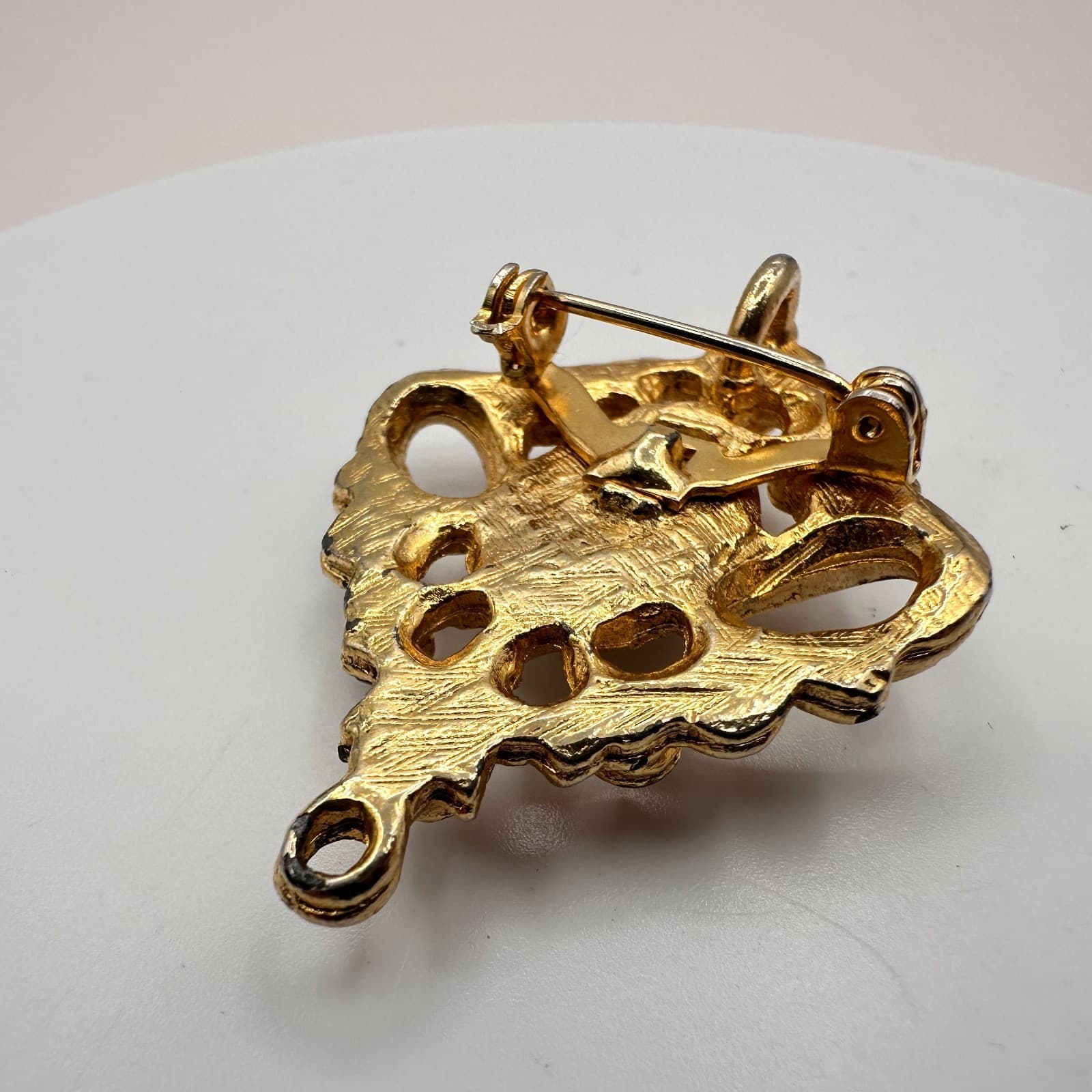 Vintage Y2K Faux Pearl & Rhinestone Gold Tone Brooch Pin Women's Classic Jewelry - Thumbnail 6