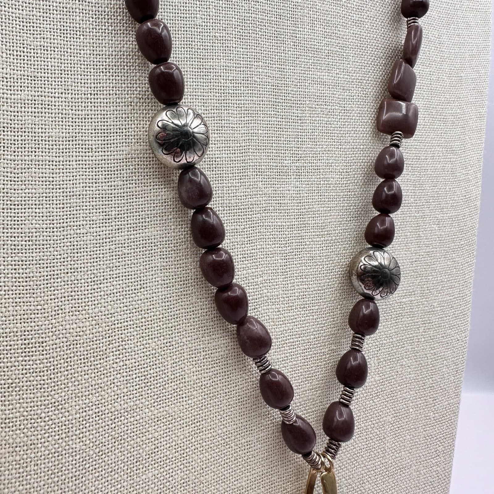 Vintage Y2K Beaded Pendant Necklace Striped Stone Boho Women's Classic Jewelry - Thumbnail 6