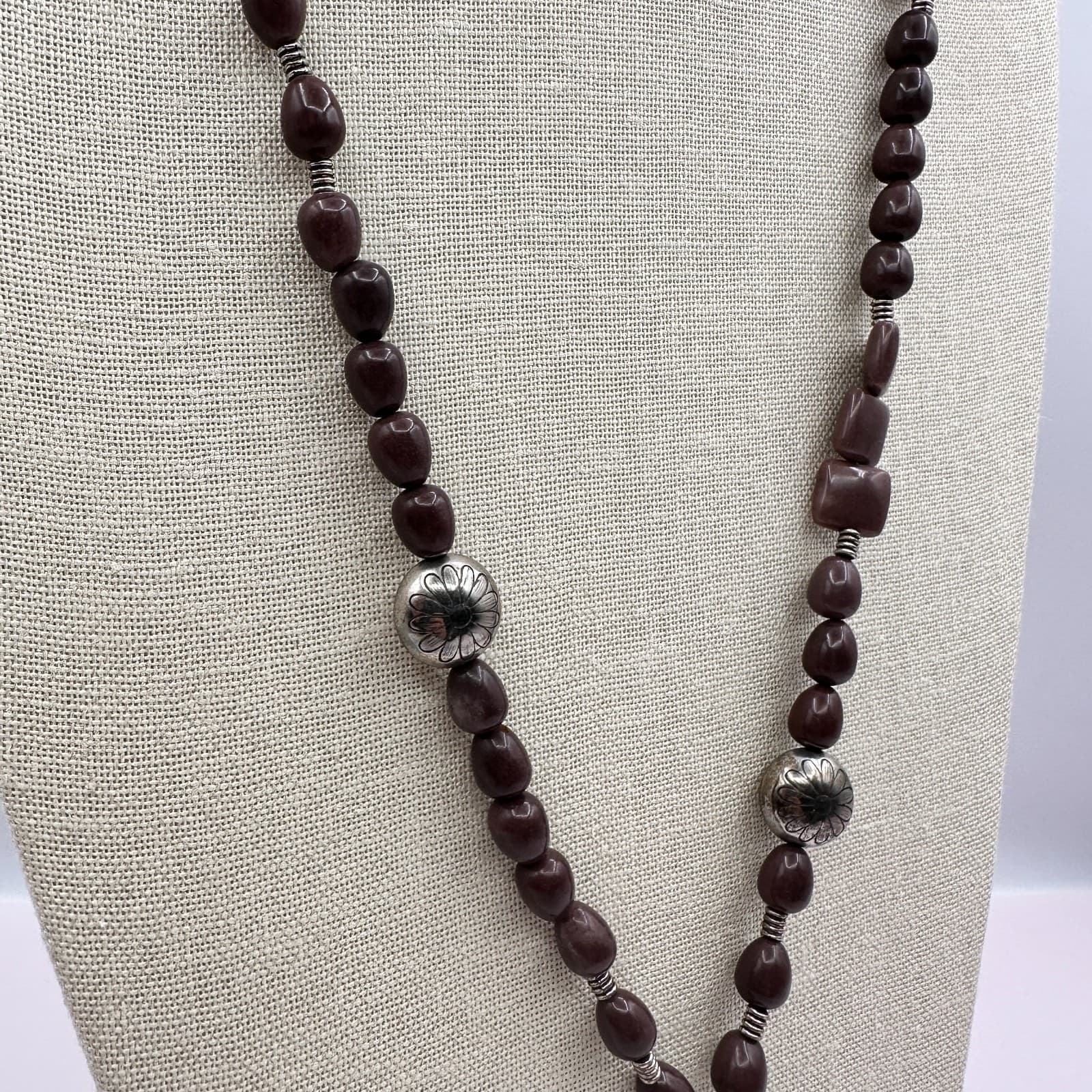 Vintage Y2K Beaded Pendant Necklace Striped Stone Boho Women's Classic Jewelry - Thumbnail 7