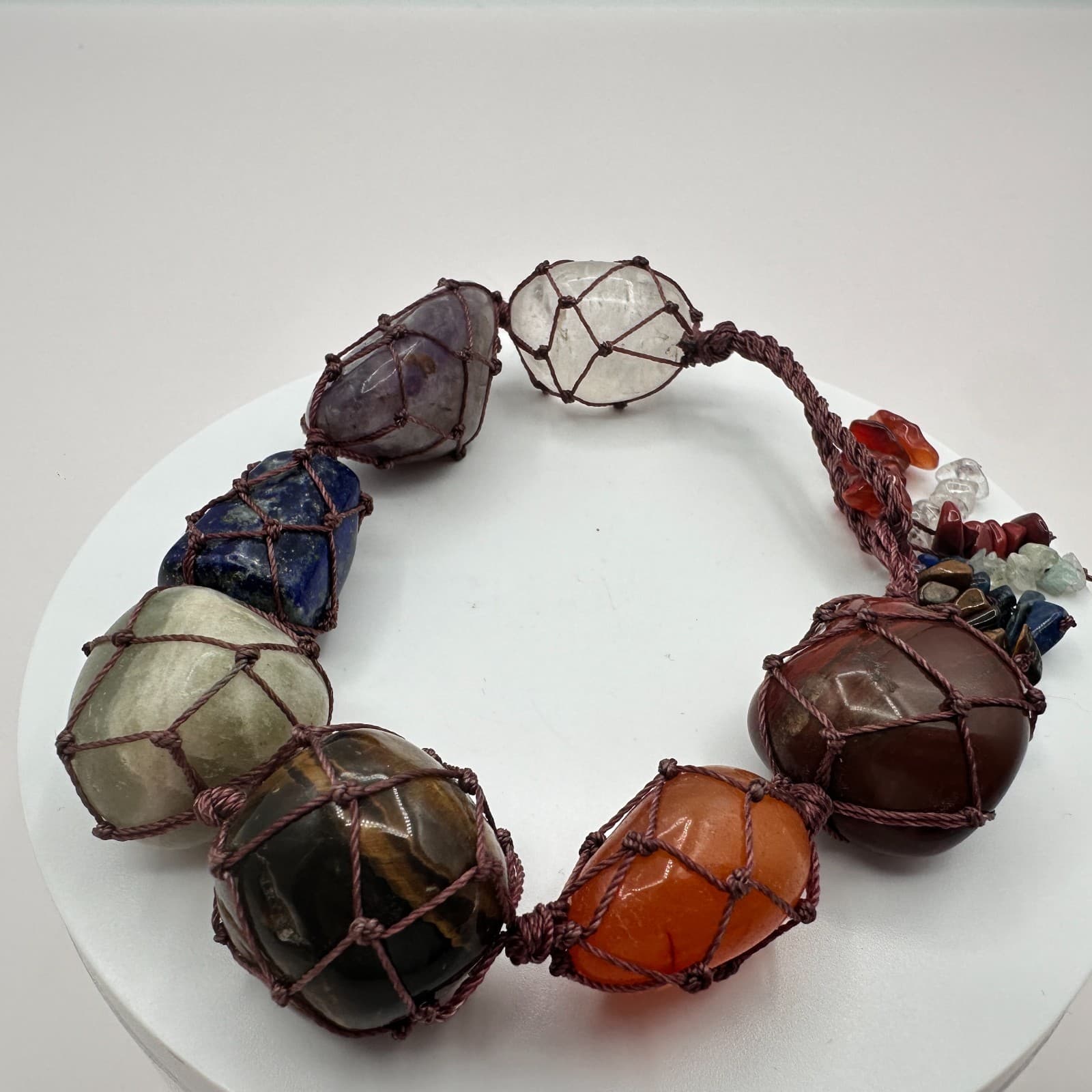 Vintage Y2K Cord Wrap Multi Stones Bracelet Boho Women's Statement Jewelry - Thumbnail 2