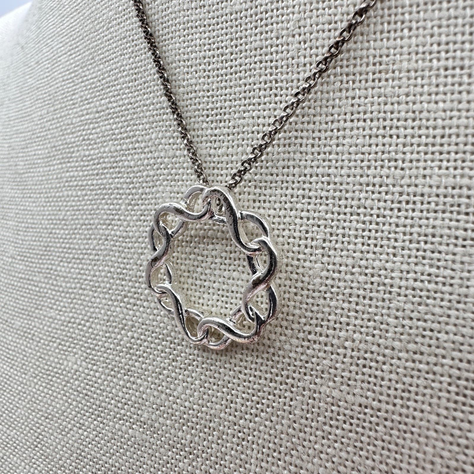 Vintage Y2K Silver Tone Link Chain Pendant Necklace Women's Classic Jewelry - Thumbnail 5