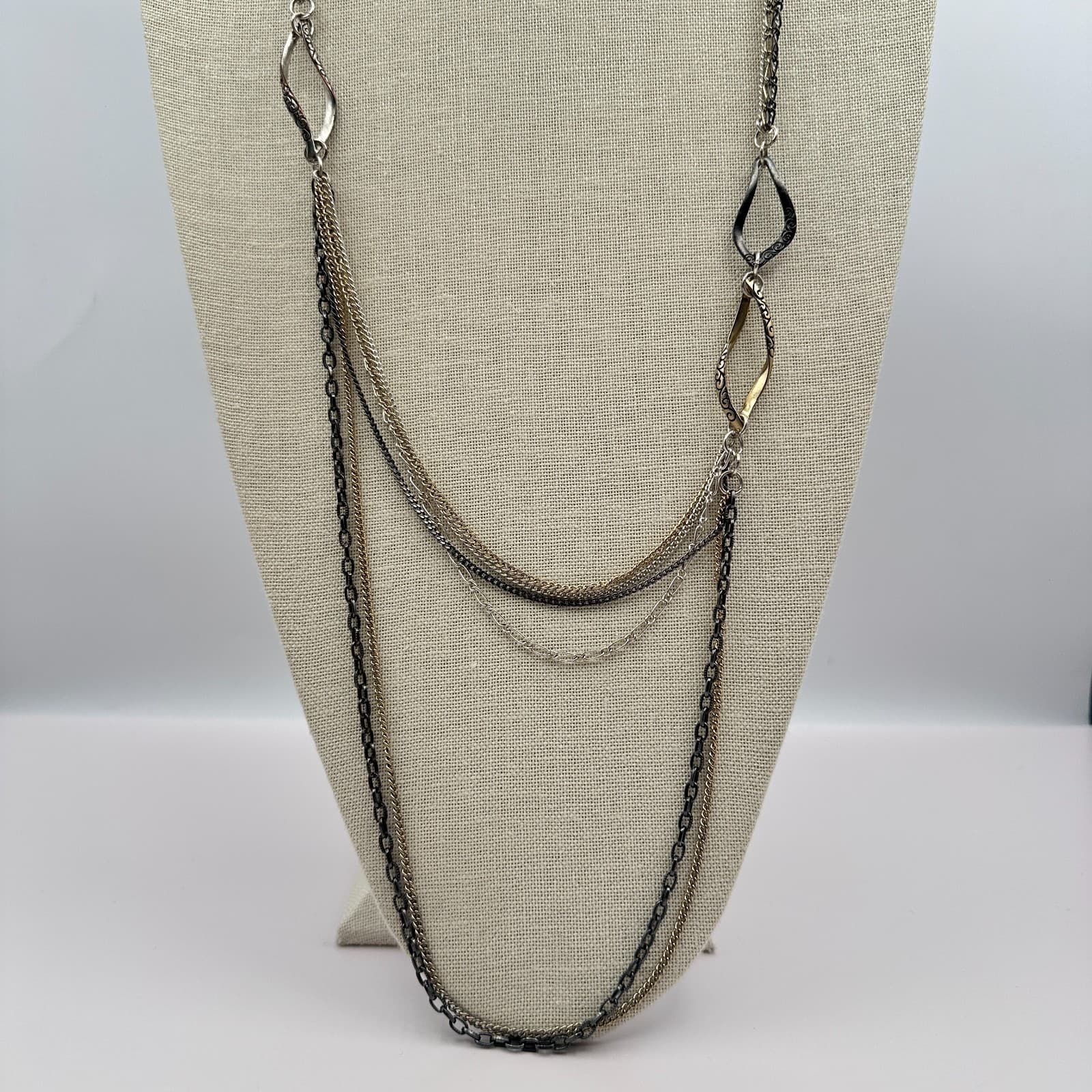 Vintage Y2K Filigree Links Multi Layered Chain Necklace Boho Women's Jewelry - Thumbnail 2