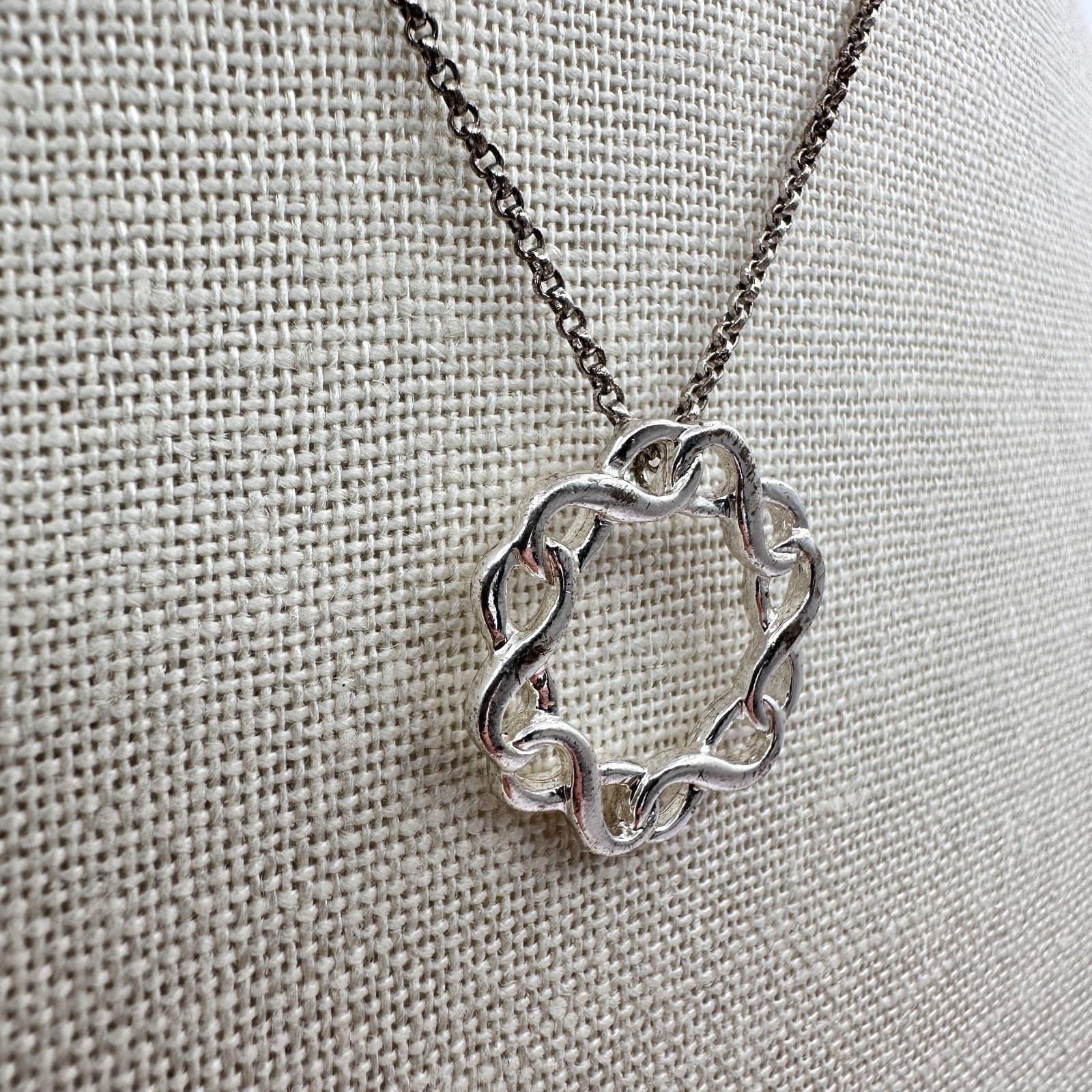 Vintage Y2K Silver Tone Link Chain Pendant Necklace Women's Classic Jewelry - Thumbnail 4