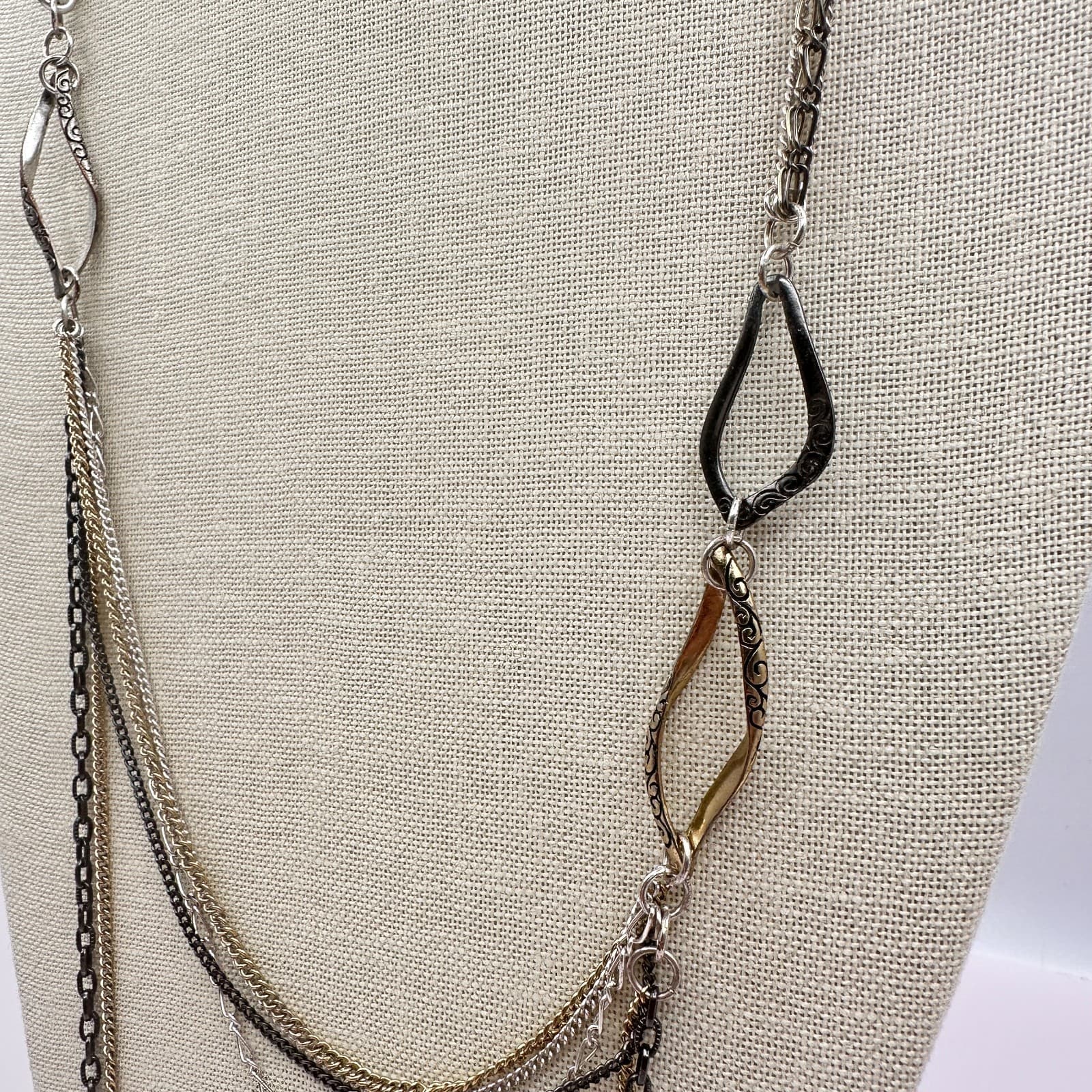 Vintage Y2K Filigree Links Multi Layered Chain Necklace Boho Women's Jewelry - Thumbnail 5