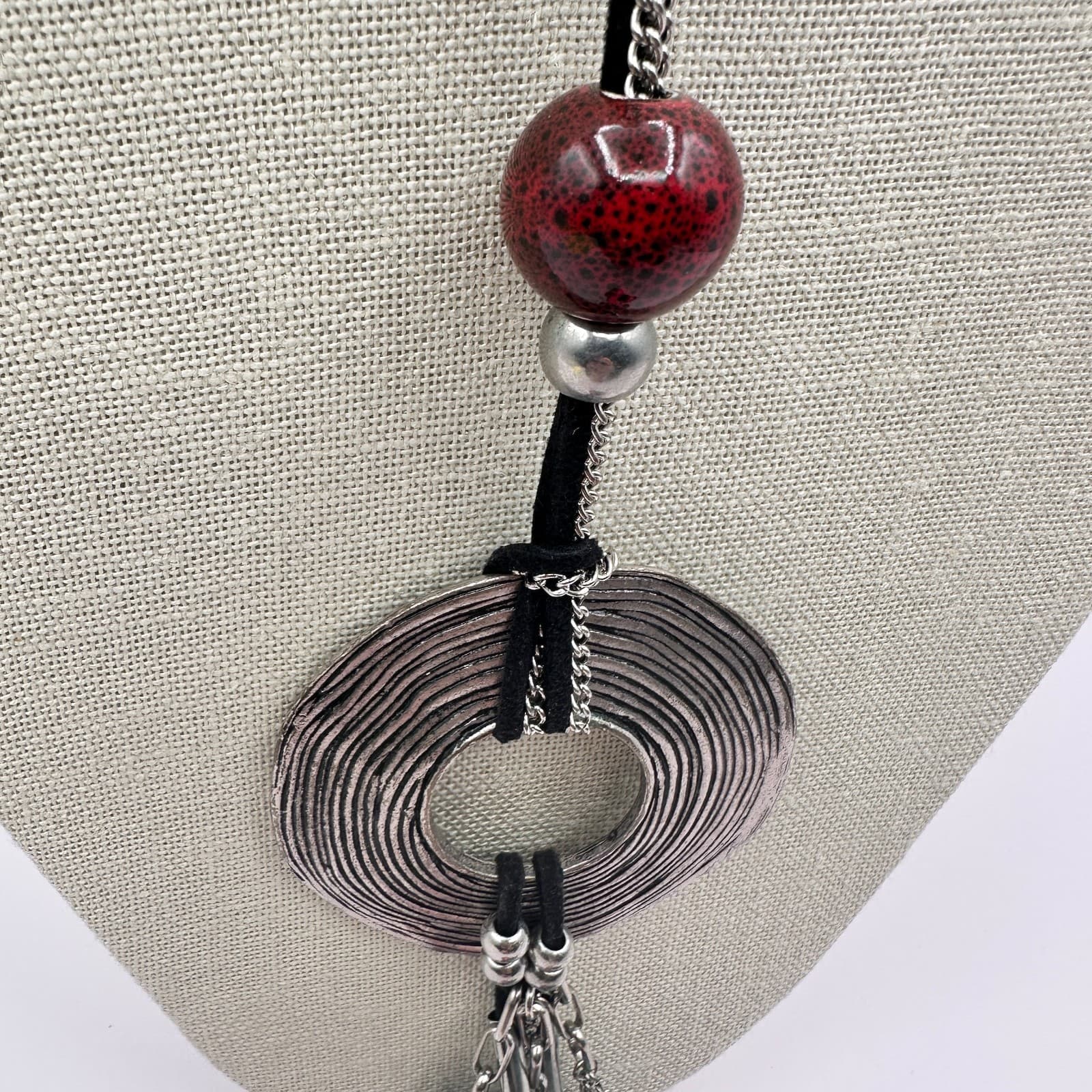 Vintage 90s Multi-Stone Tassel Statement Silver Tone Necklace Boho Fashion - Thumbnail 8