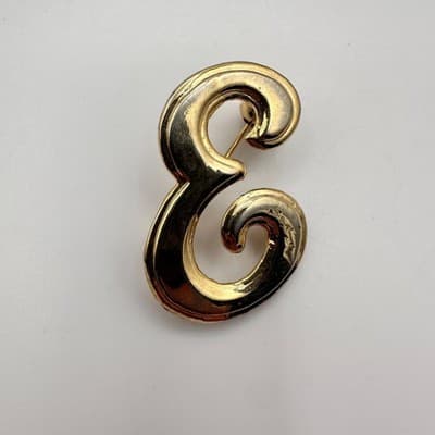 Vintage 90s Gold Tone Script Initial Brooch Pin Classic Fashion Jewelry - Thumbnail 3