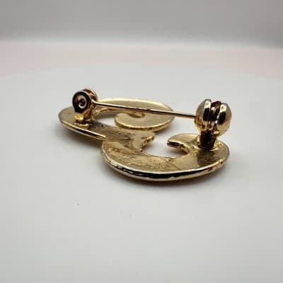 Vintage 90s Gold Tone Script Initial Brooch Pin Classic Fashion Jewelry - Thumbnail 5