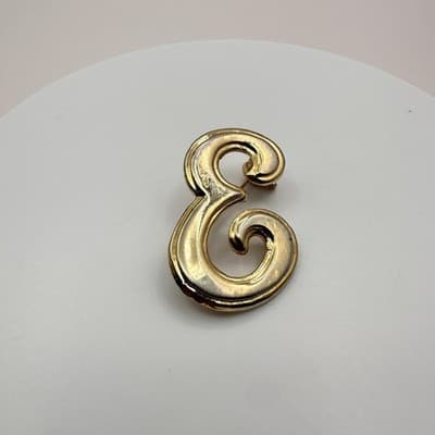 Vintage 90s Gold Tone Script Initial Brooch Pin Classic Fashion Jewelry - Thumbnail 4
